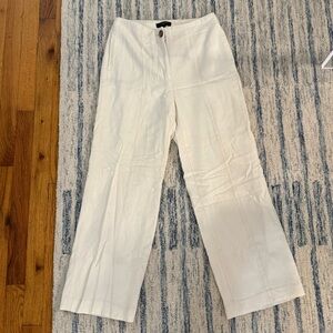 Ann Taylor Petit Linen Cream Wide Leg Pants